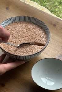 Picture of chocolate mousse being scooped with a spoon